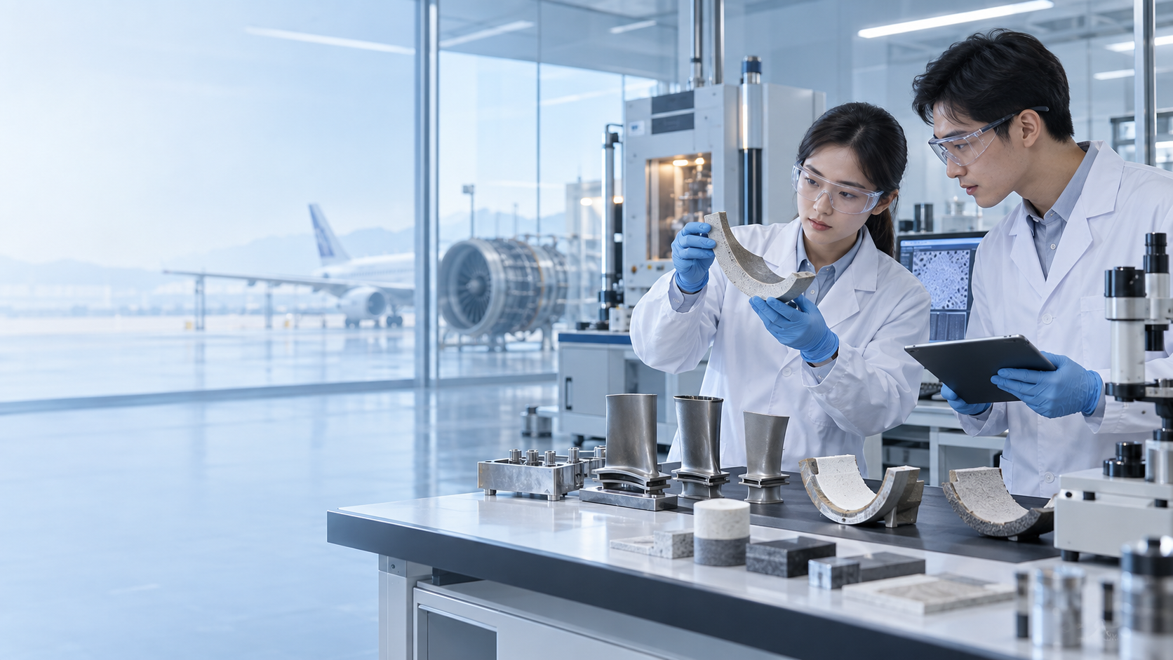 东方工程师在航空材料研发环境中进行中试验证
